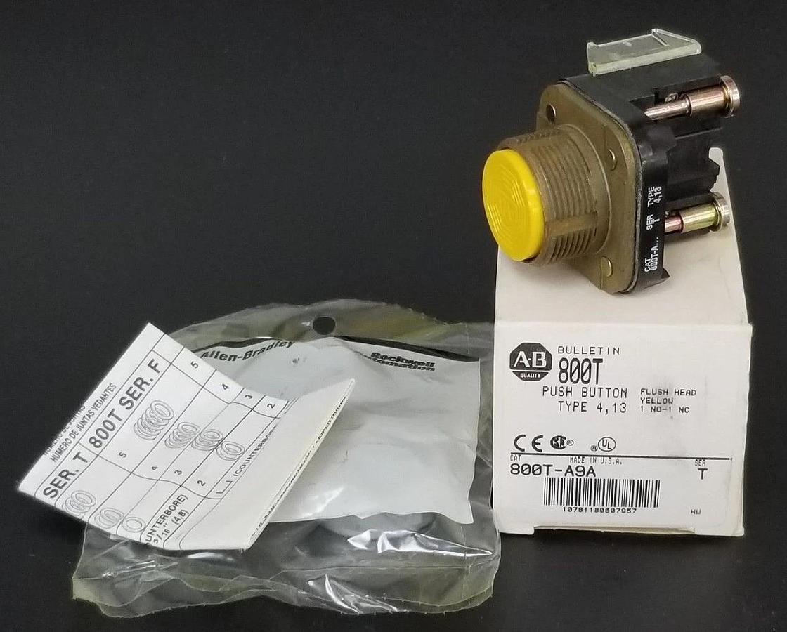 Used NIB ALLEN BRADLEY 800T-A9A YELLOW PUSH BUTTON SWITCH, TYPE 4,13, SER T, 800TA9A