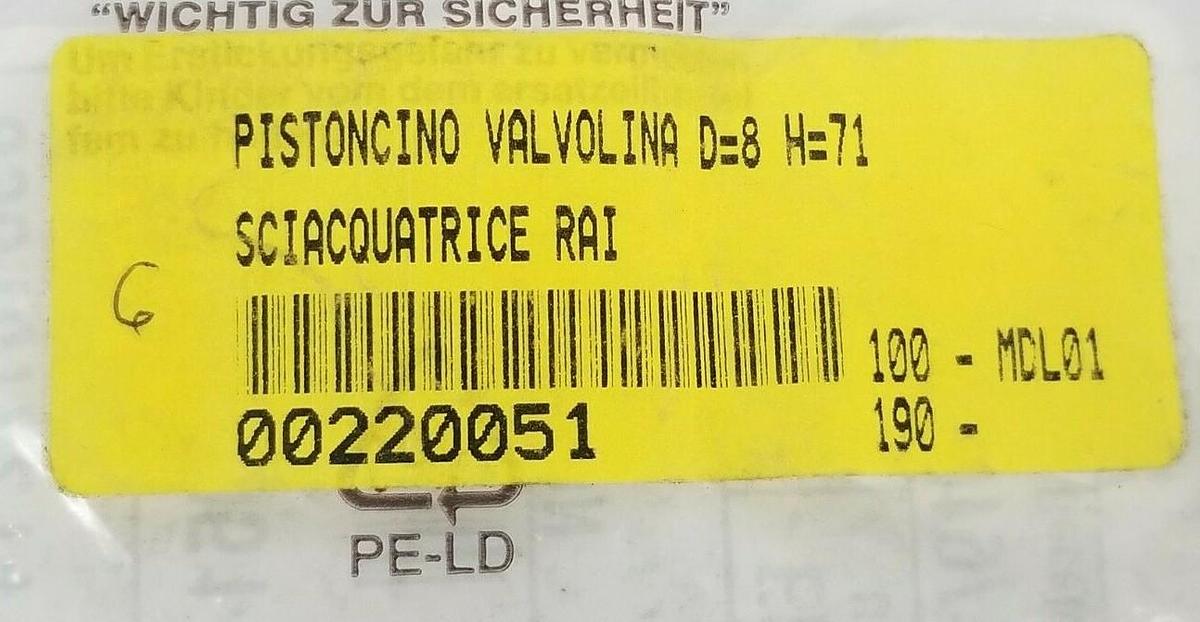 Used LOT OF 6 NEW GENERIC PISTONCINO VALVOLINA EP00220051 VALVE PISTONS D=8 H=71