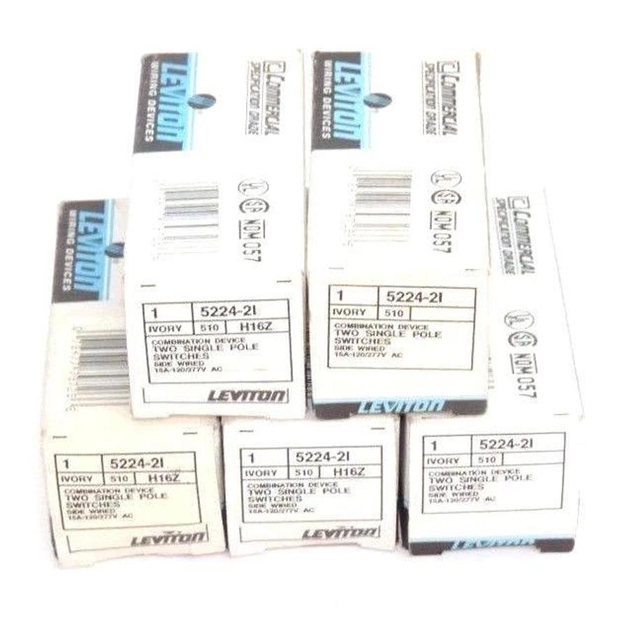 Used LOT OF 5 NIB LEVITON 5224-2I IVORY DUAL SINGLE POLE SWITCHES 15A