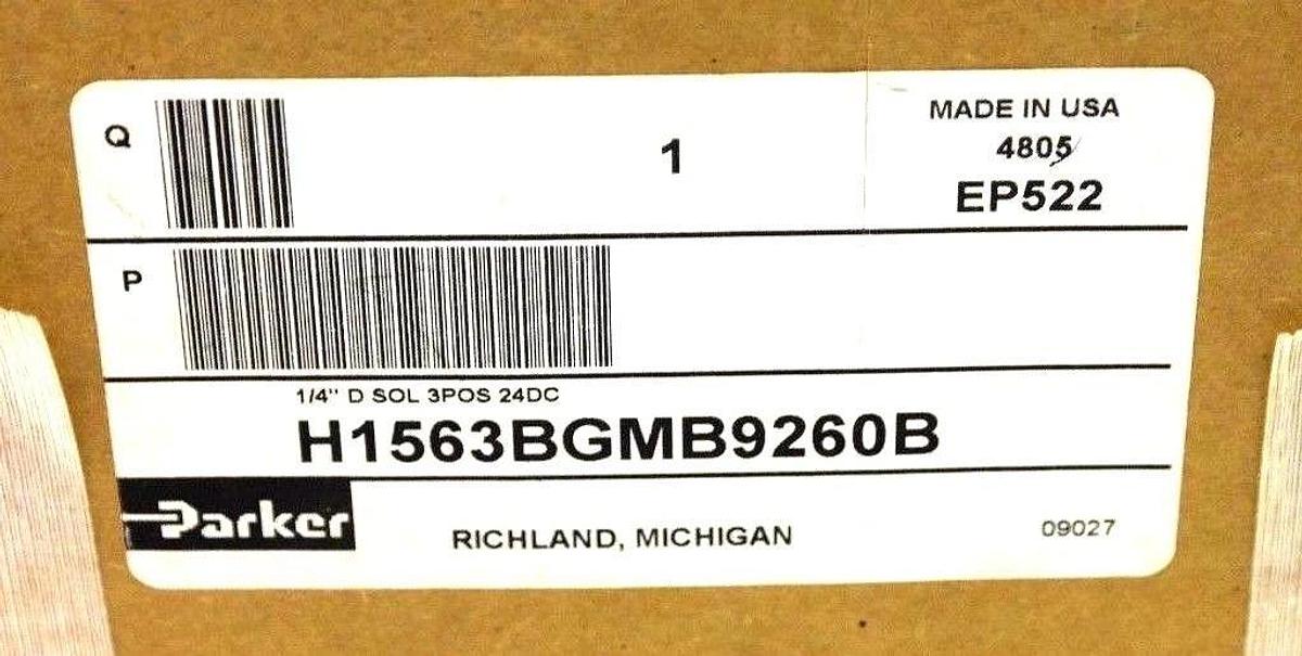 Used NIB PARKER H1563BGMB9260B PNEUMATIC VALVE 1/4" D SOL 3POS 24VDC PS4038260P
