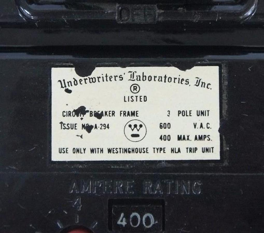 Used WESTINGHOUSE 186P335H01 CIRCUIT BREAKER ISSUE NO. A-294 W/ TYPE HLA TRIP UNIT