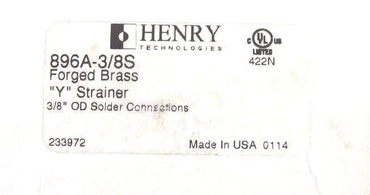 NIB HENRY 896A-3/8S FORGED BRASS "Y" STRAINER 3/8" OD SOLDER CONNECTION