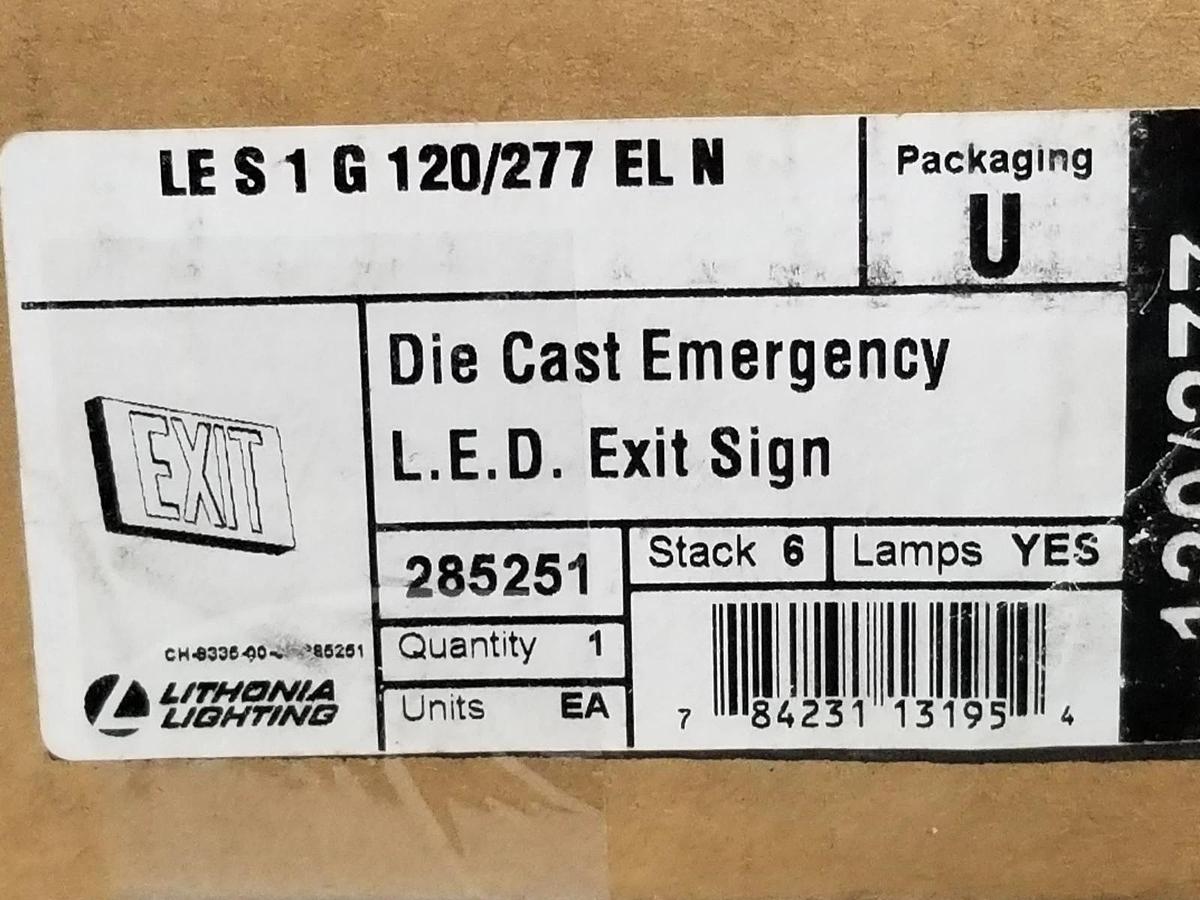 NIB LITHONIA LIGHTING LE S 1 G 120277 EL N DIE CAST EMERGENCY L.E.D. EXIT SIGN