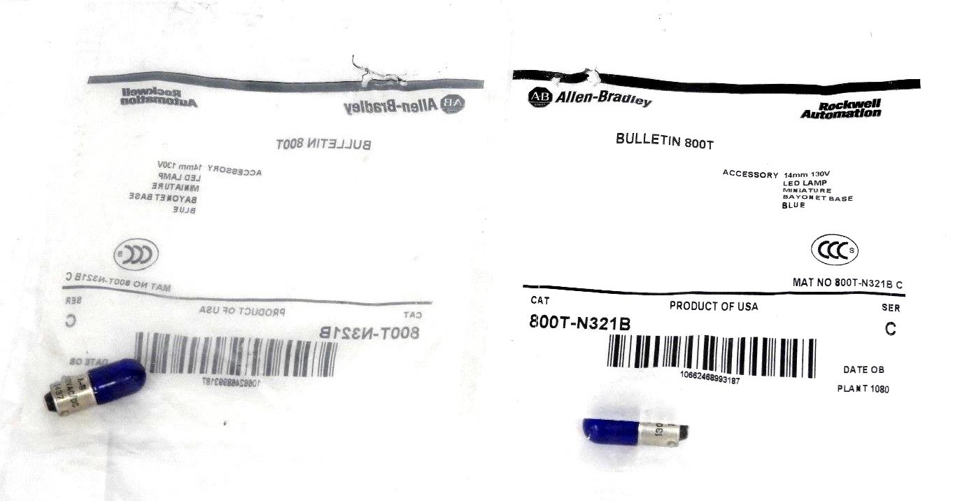 LOT OF 2 NEW ALLEN BRADLEY 800T-N321B SER. C BLUE LED LAMP 800TN321B