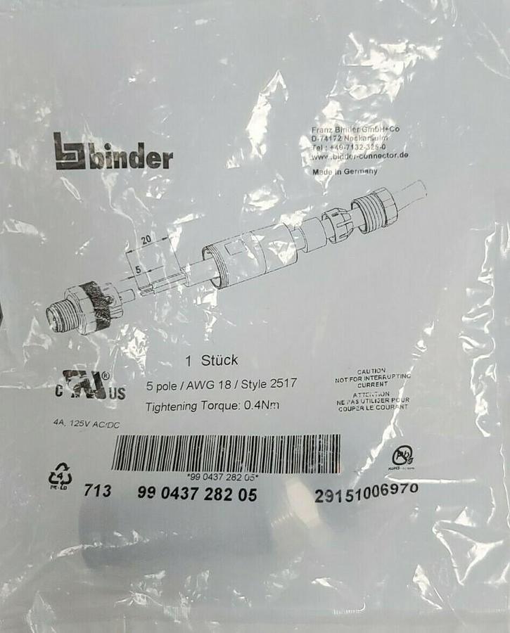 LOT OF 3 NEW BINDER 713-99-0437-282-05 CABLE CONNECTORS STYLE 2517