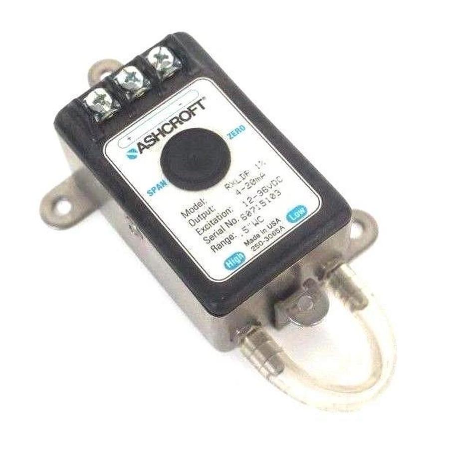 Used ASHCROFT RXLDP PRESSURE TRANSMITTER 4-20 mA, 12-36 VDC, 0.5" WC RANGE