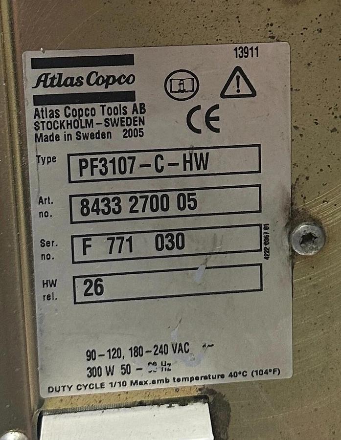 Used ATLAS COPCO PF3107-C-HW / 8433 2700 05 TENSOR 3-7 NUTRUNNER CONTROLLER 250V USNP