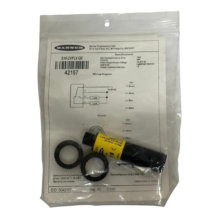 Banner Engineering S18-2VPLV-Q8 Polarized Retroreflective Sensor New