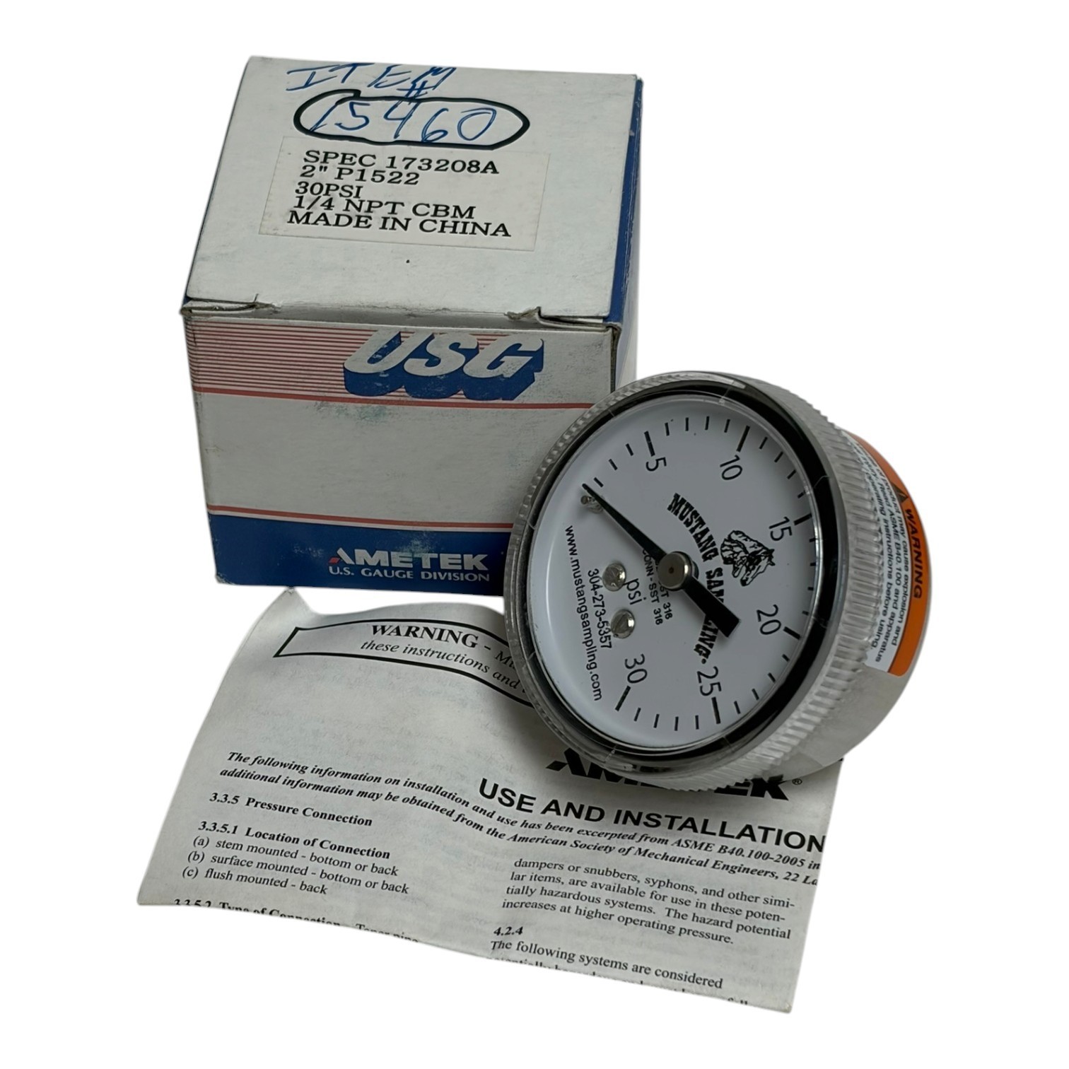 Used Ametek USG P1522 Pressure Gauge 0-30 PSI 2" Face 1/4 NPT CBM - New in Box