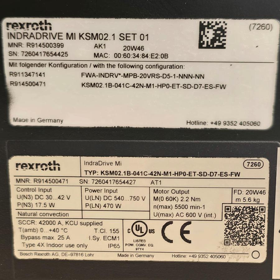 Used REXROTH IndraDrive MI KSM02.1 SET 01 | R914500399 | R914500471 | R911347147 USNP