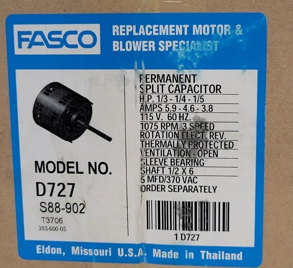 Used NEW FASCO REGAL D727 SPLIT CAPACITOR DRIVE & BLOWER MOTOR 1/3HP 115V S88-902