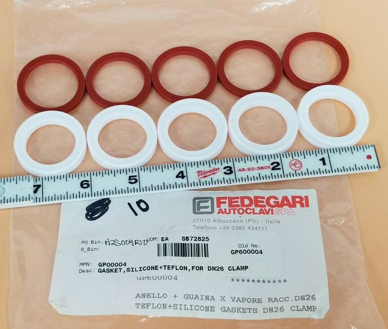 Used LOT OF 5 NEW IN BAG FEDEGARI GP00004 SILICONE + TEFLON GASKETS DN26 GP600004
