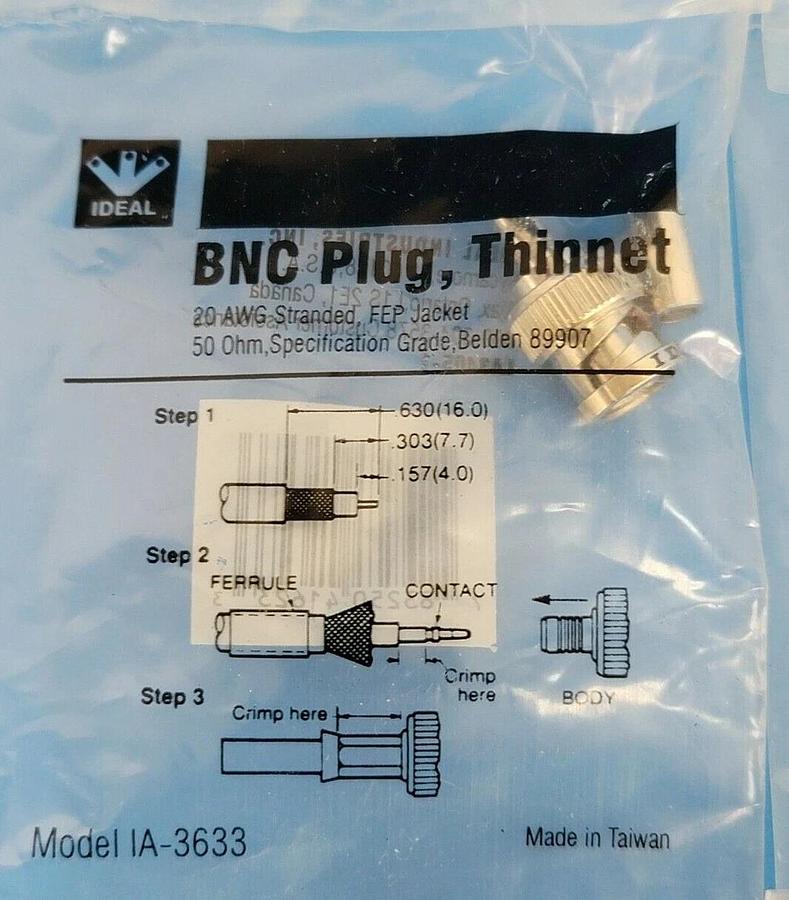 Used LOT OF 9 NEW IDEAL IA-3633 BNC PLUG, THINNET