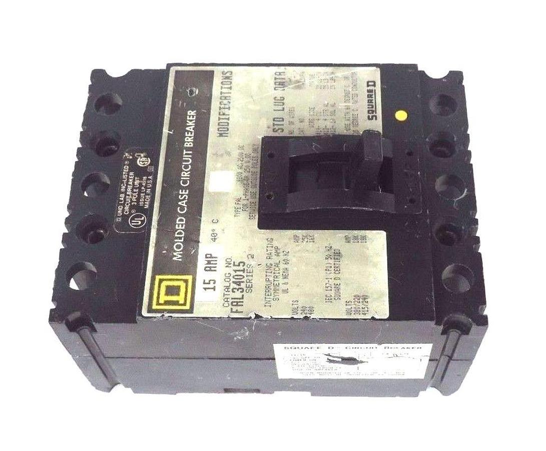 Used SQUARE D FAL34015 MOLDED CASE CIRCUIT BREAKER SERIES 2, 480V, 15A