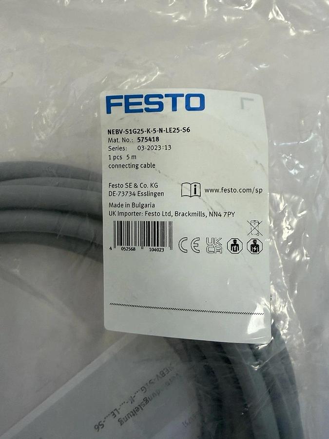 Used NEW FESTO NEBV-S1G25-K-5-N-LE25-S6 CONNECTING CABLE MAT. NO. 575418 / 5 METERS