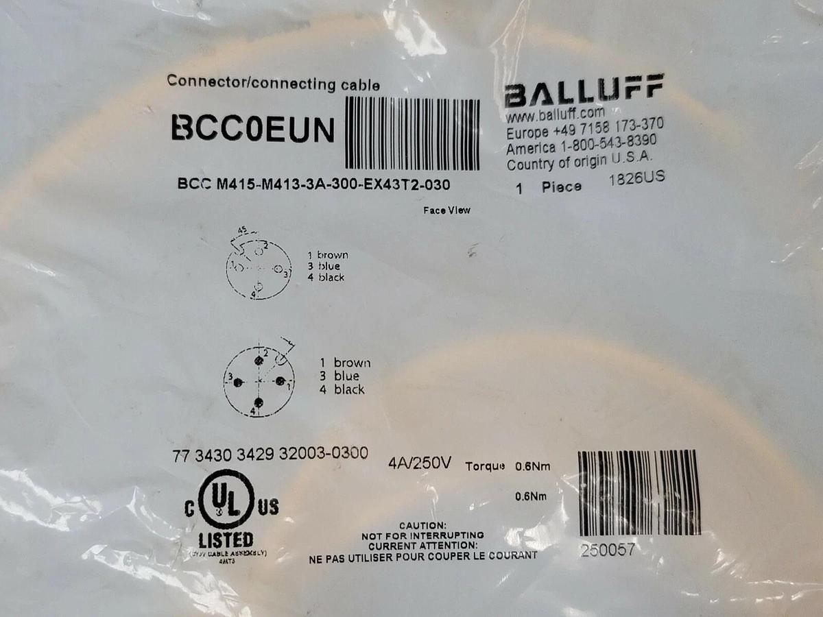 Used NEW BALLUFF BCC M415-M413-3A-300-EX43T2-030 DOUBLE-ENDED CORDSET BCC0EUN