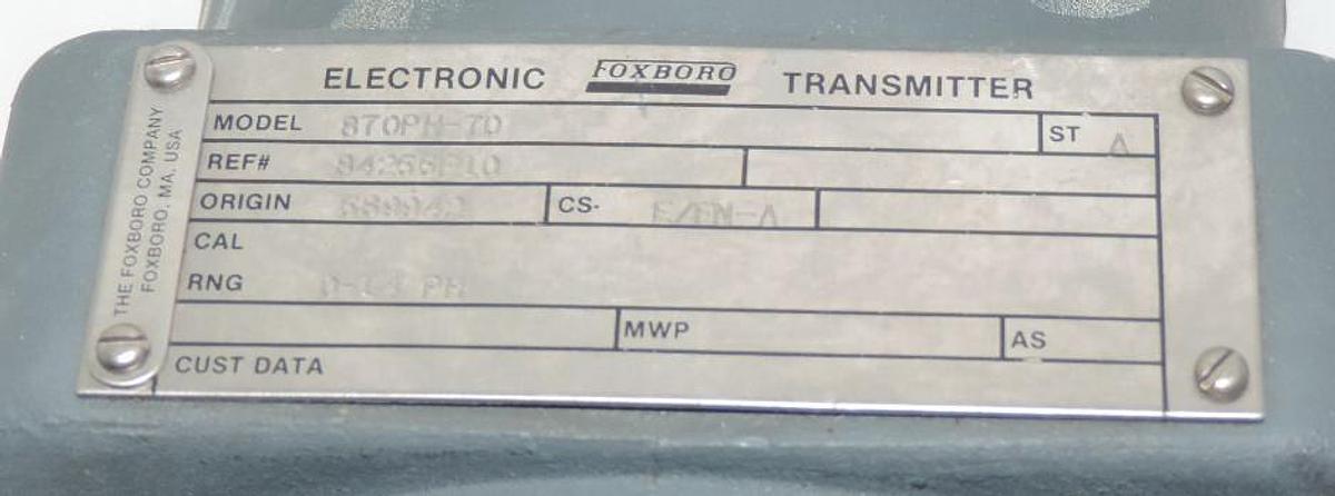 Used FOXBORO 870PH-70 ELECTRONIC TRANSMITTER 870PH70, REF. # 84255F10