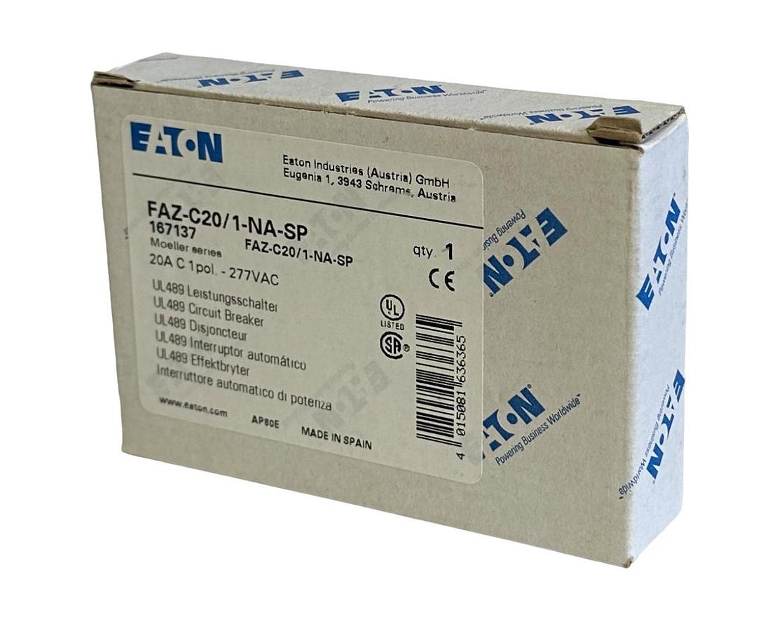 Used NEW EATON FAZ-C20/1-NA-SP / 167137 MOELLER SERIES 20A CIRCUIT BREAKER 1P 277VAC