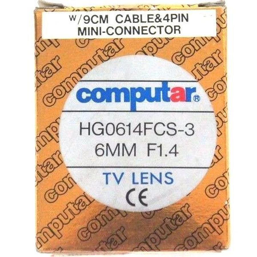 NIB COMPUTAR HG0614FCS-3 TV LENS 6MM, F1.4 W/ 9CM CABLE CONNECTOR