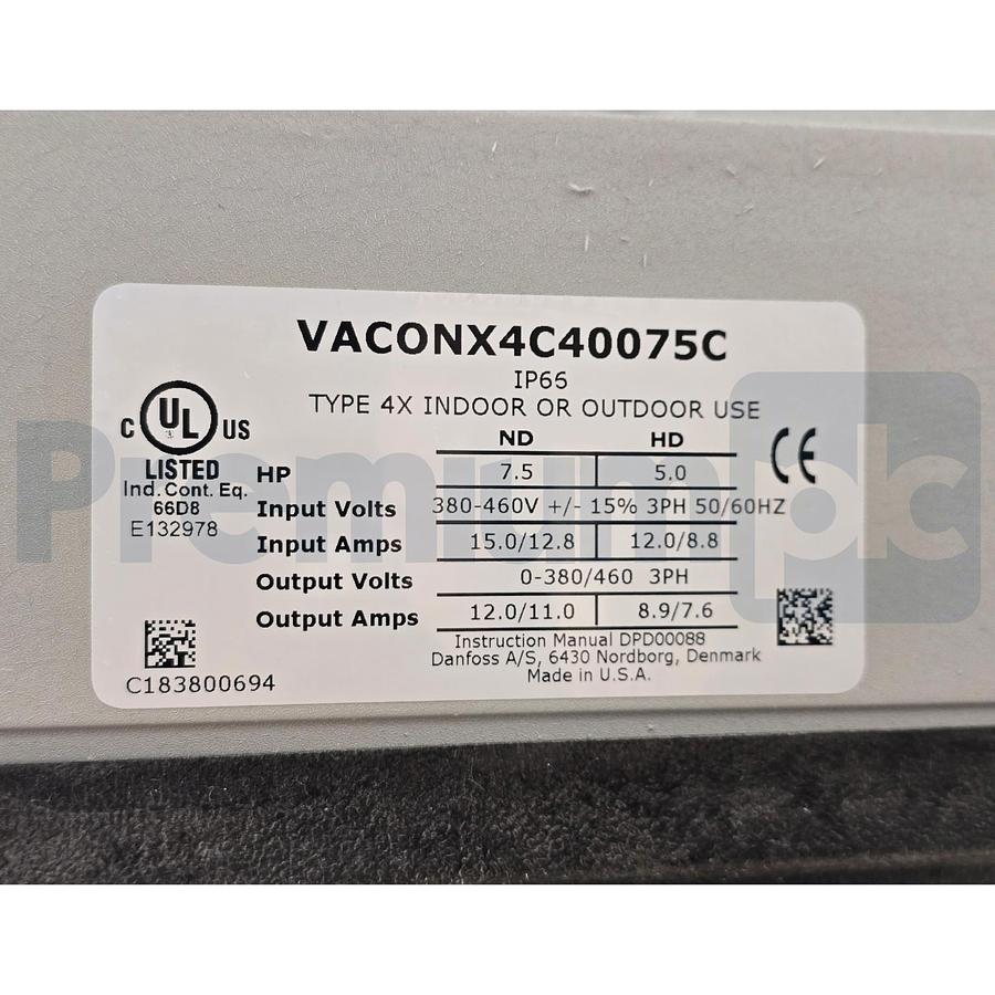 Used Vacon X4C40075C X-Series X4 VFD AC Drive 7.5HP 460V 3PH VACONX4C40075C NSMP