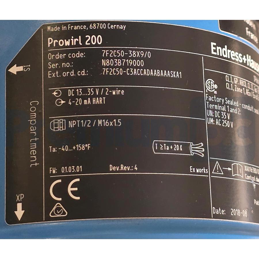 Used Endress+Hauser 7F2C50-38X9/0 Prowirl 200 Flowmeter 2" 7F2C50-C3ACCADAABAAASKA1
