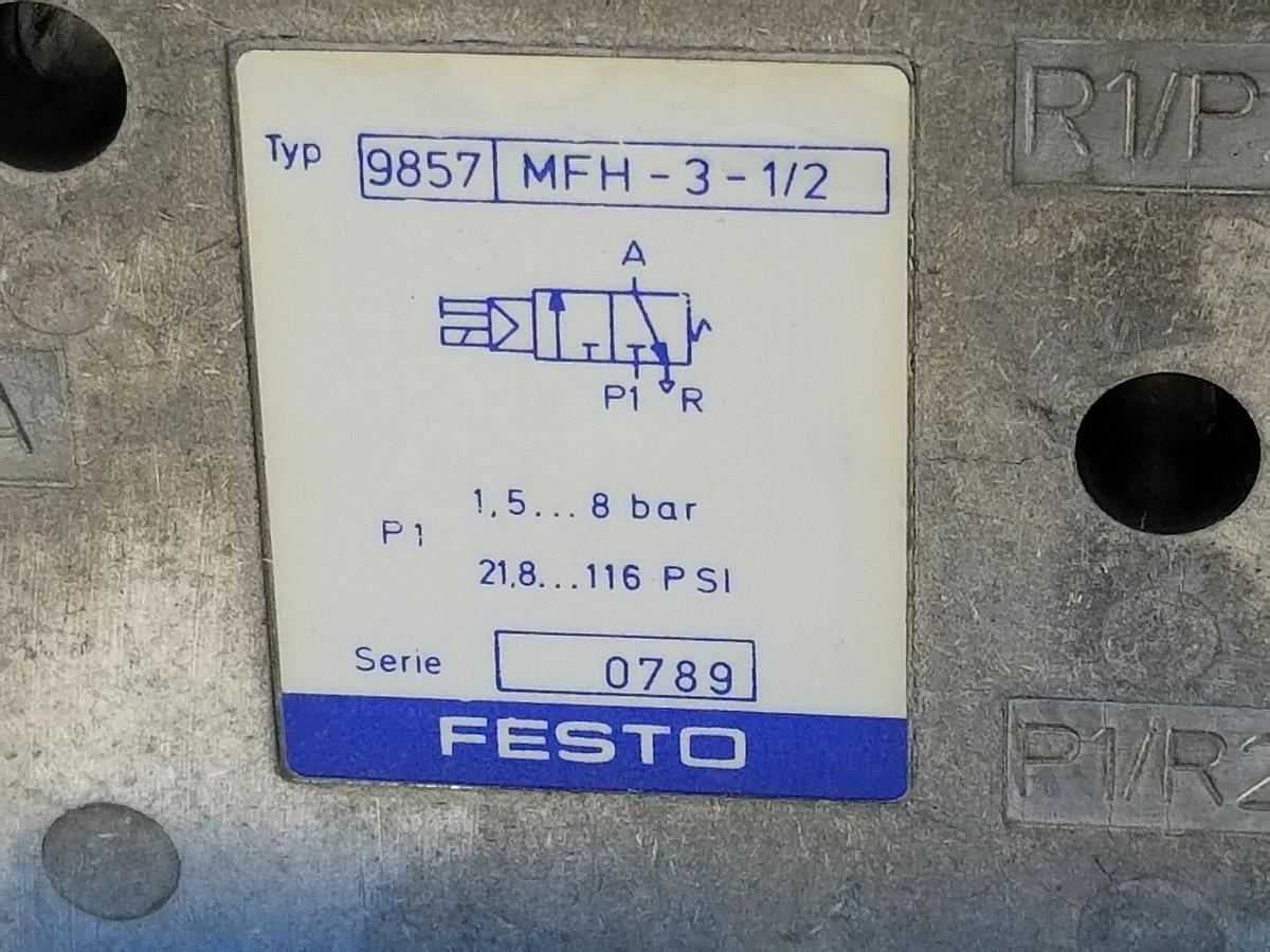 NIB FESTO MFH-3-1/2 SOLENOID VALVE 1.5-8BAR, 22-120PSI, 9857, SERIE 0789