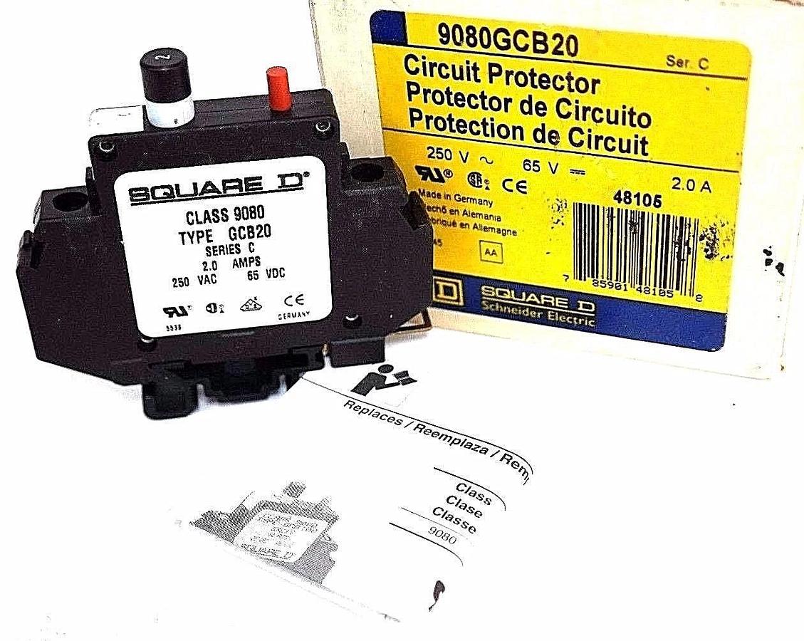 Used NIB SQUARE D 9080GCB20 SER. C CIRCUIT PROTECTOR 250V 65V 2.0A, 48105