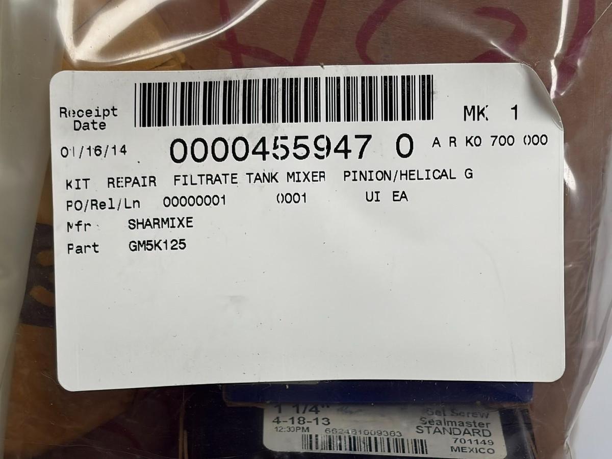 Used Sharpe GM5K125 Filtrate Tank Mixer Pinion / Helical G Repair Kit New