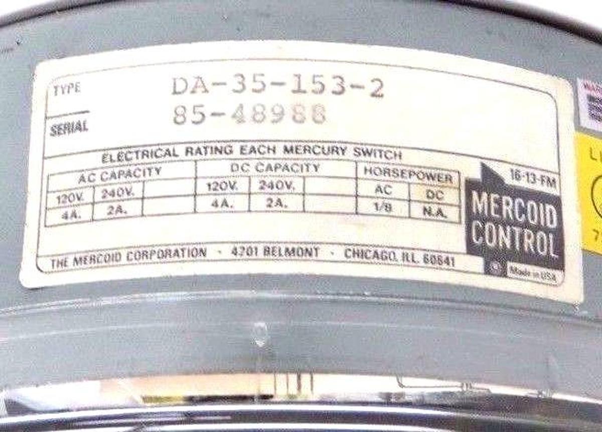 Used NIB MERCOID DA-35-153-2 SERIES DA/DS BOURDON TUBE PRESSURE SWITCH DA351532
