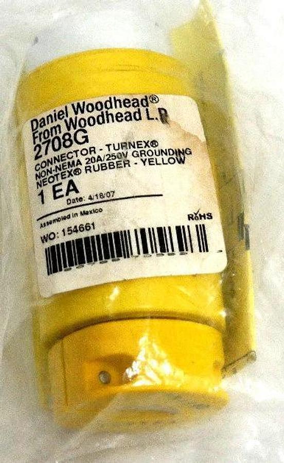 Used NEW WOODHEAD 2708G SUPER SAFEWAY CONNECTOR 20A250V NON-NEMA NEOTEX RUBBER YELLOW