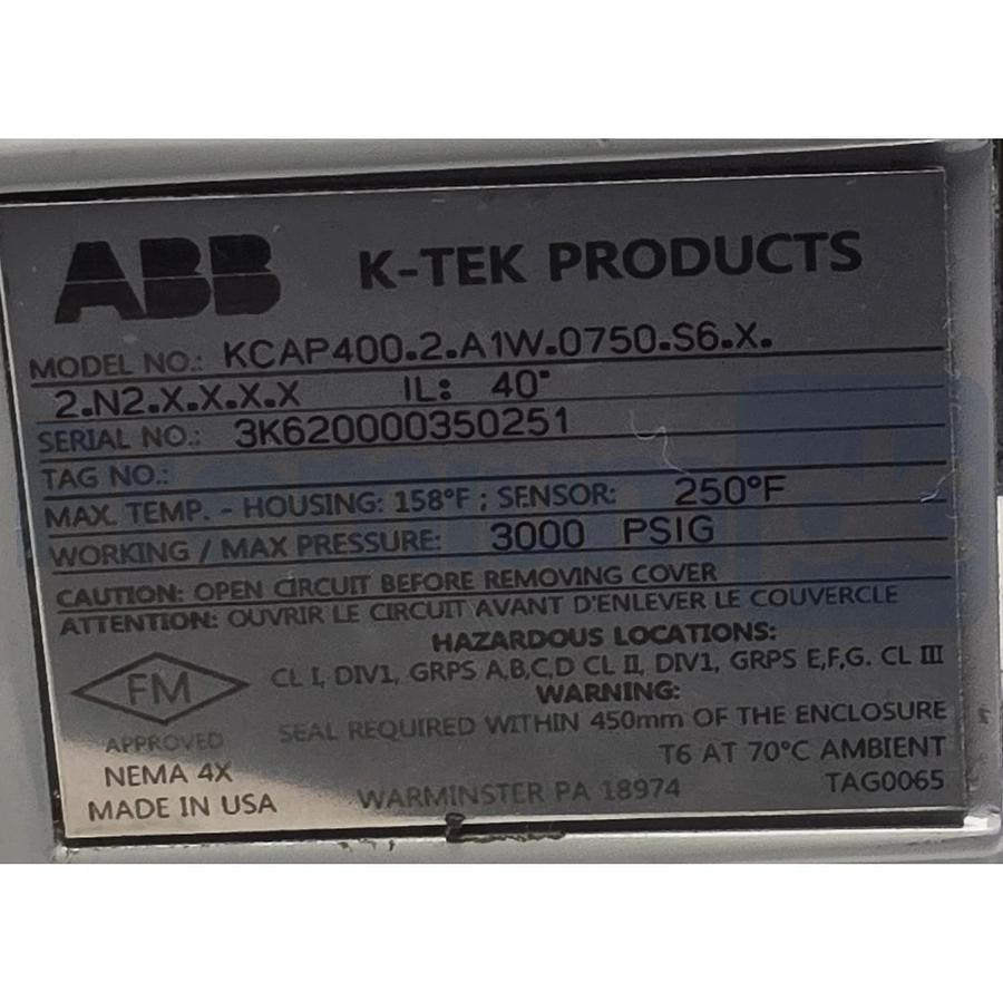 ABB K-TEK KCAP400.2.A1W.0750.S6.X.2.N2.X.X.X.X Capacitance Level Switch 3/4"NPT
