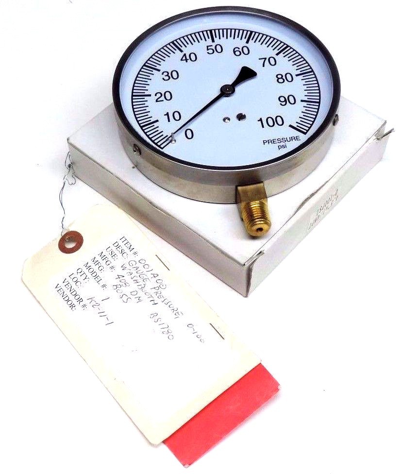 Used NIB BOSS 001400 PRESSURE GAUGE 0-100PSI, 4.5", 1/4" NPT