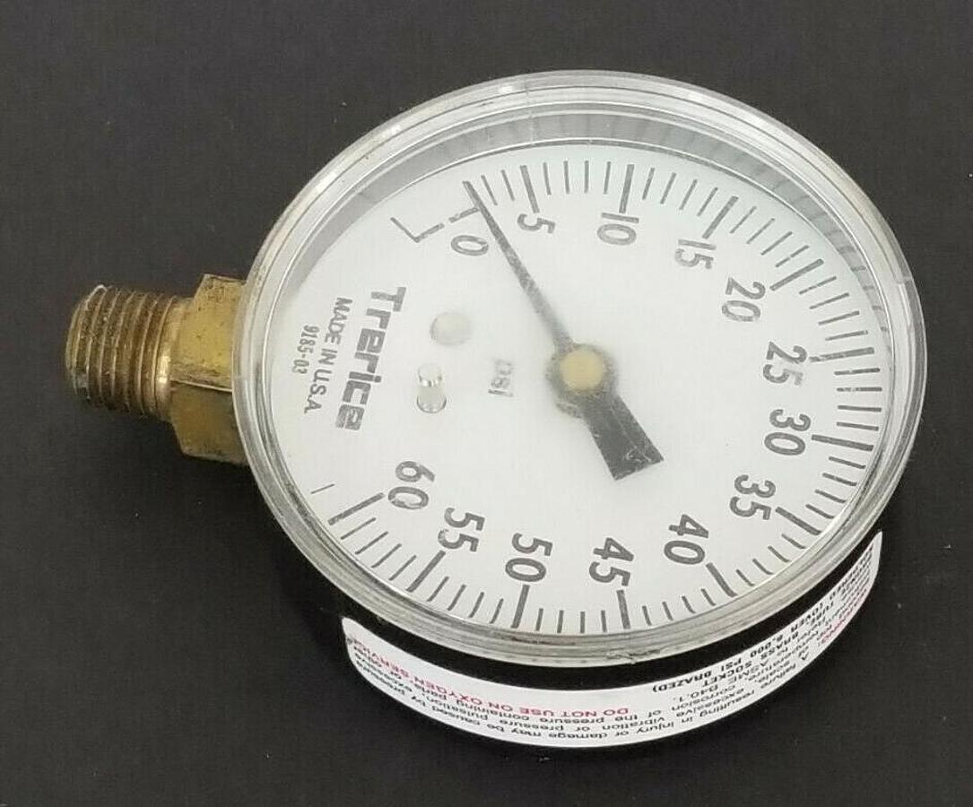 Used TRERICE 9185-03 GAUGE 0-60 PSI 2-3/4'' DIAL 1/2'' NPT