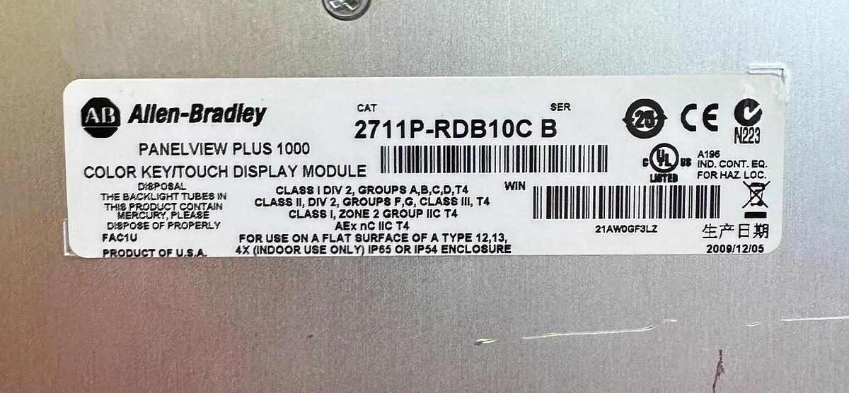 Used ALLEN BRADLEY 2711P-B10C4A7 /A PanelView Plus 1000 KEY/TOUCH ENet 2711PB10C4A7