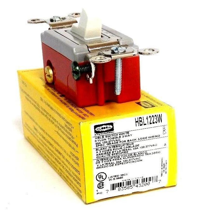 Used NIB HUBBELL HBL1223W 3-WAY TOGGLE SWITCHE 20A, 120-277VAC, WHITE