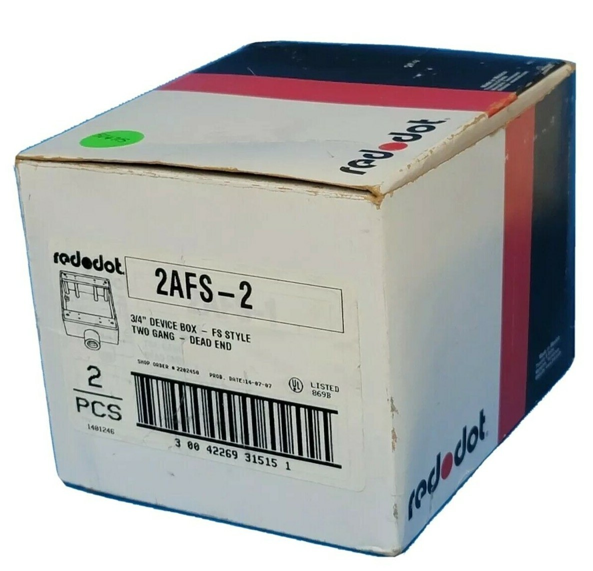 NIB ABB RED DOT 2AFS-2 DEVICE BOX 3/4'' FS STYLE TWO GANG DEAD END