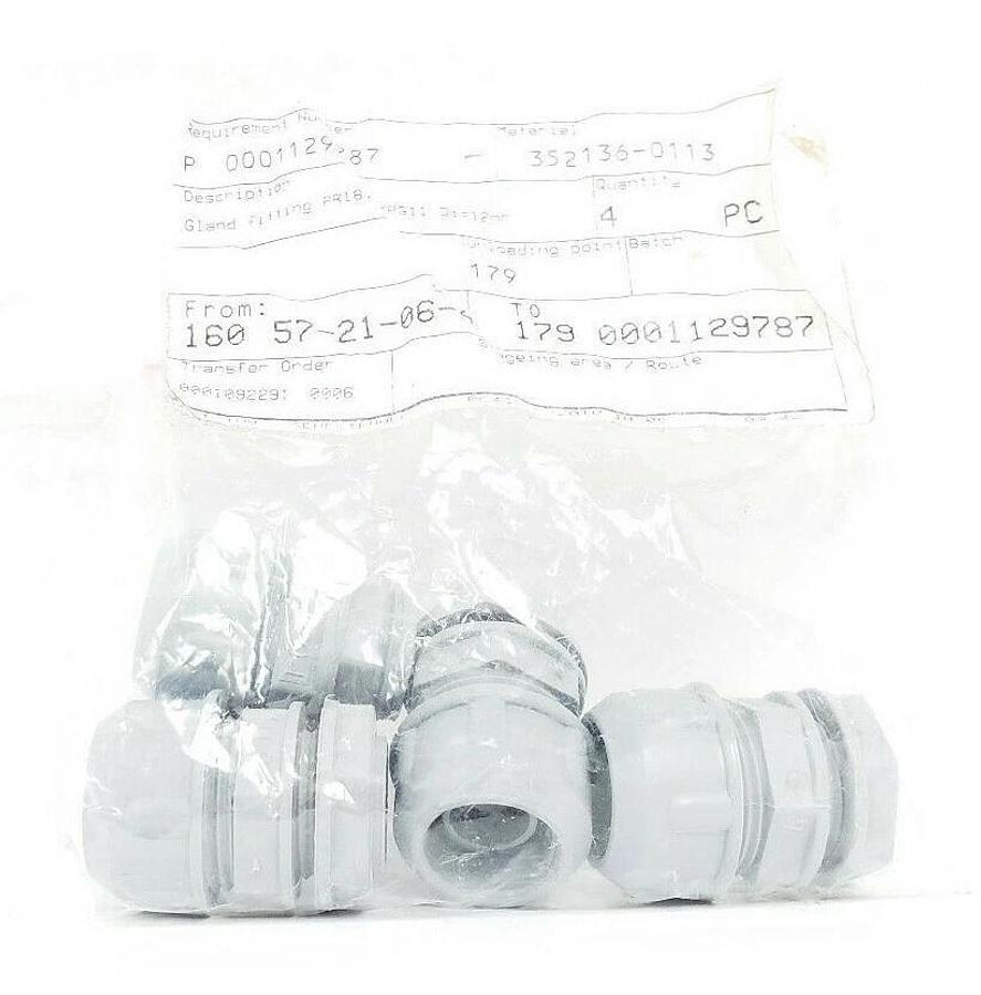 LOT OF 4 NEW GENERIC PR18.6 / PG11 GLAND FITTINGS, 12MM DIAMETER, 352136-0113