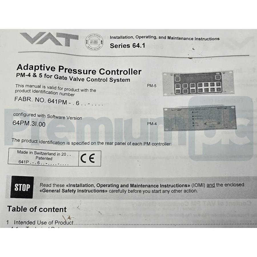 VAT PM-5 Adaptive Pressure Controller 641PM-16BC-0002/0974 225599 64PM.3I.00 NEW
