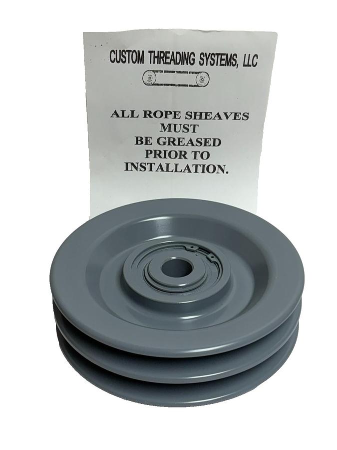 Used Custom Threading Systems 2 Groove Rope Sheave 1-1/4" Bore Industrial Pulley