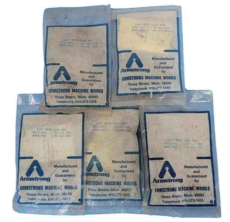 Used (5) NEW ARMSTRONG 1/4'' MECH LESS BRACKET #212,812-30 PSI MAX #882,862-30 PSI