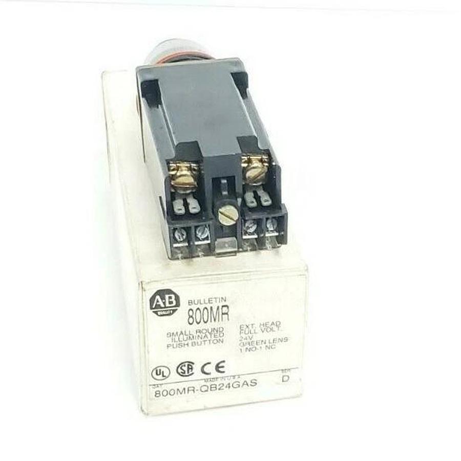 Used NIB ALLEN BRADLEY 800MR-QB24GAS PUSH BUTTON 24V GREEN LENS SER. D