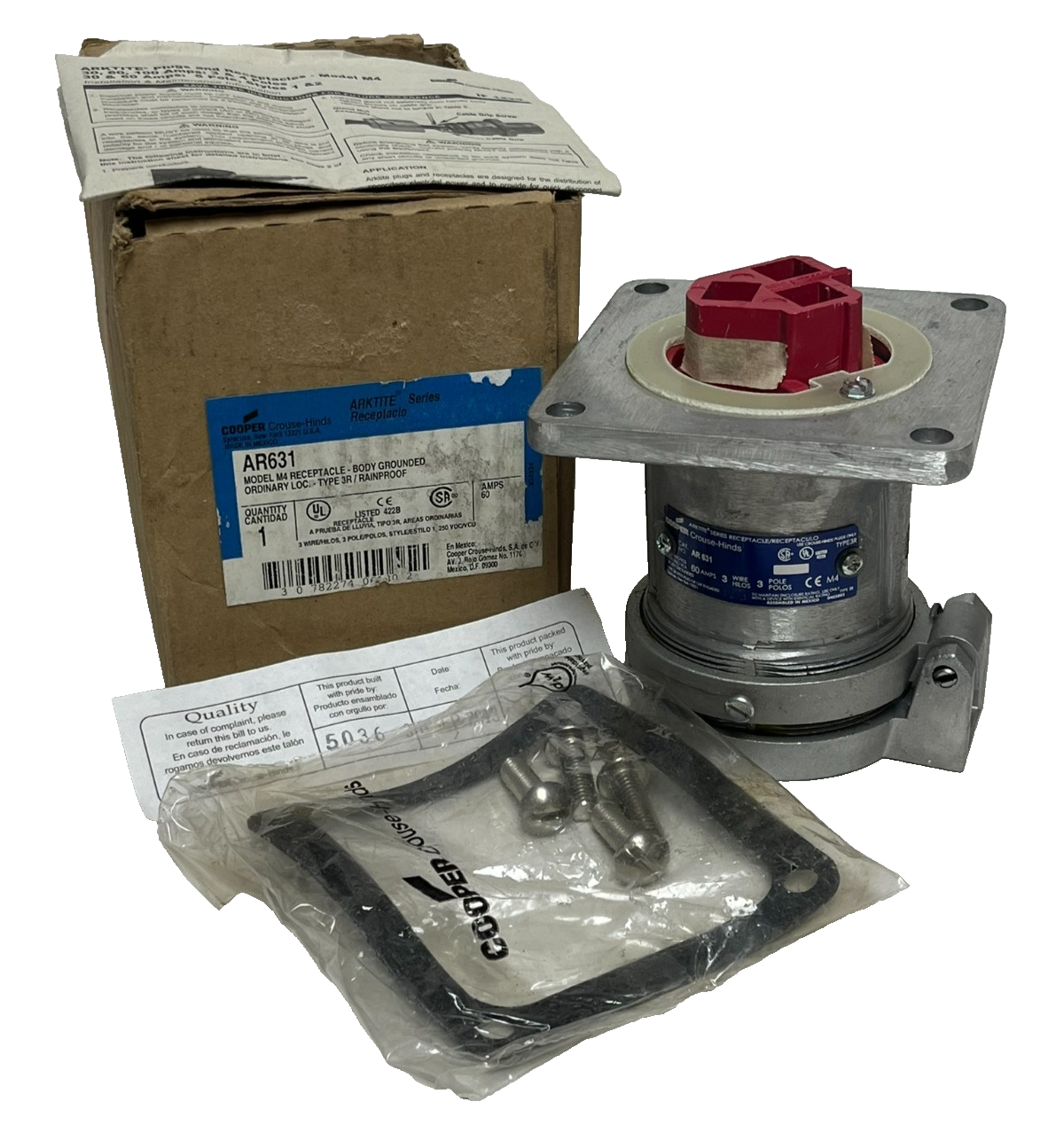 Used COOPER Crouse-Hinds AR631 Arktite Receptacle | 60A 3P 4W | 600VAC | NSMP