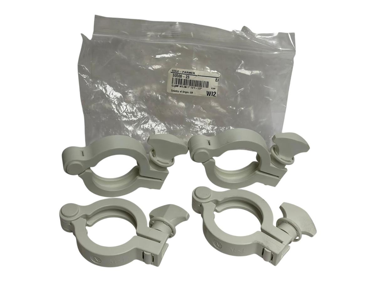 Used Cole-Parmer 30508-23 Nylon Sanitary Tri-Clamp 1" to 1-1/2" Lot of 4 New