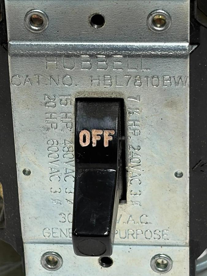 Hubbell HBL7810BW Manual Motor Controller Switch 30A 600VAC NEMA 1 Enclosure