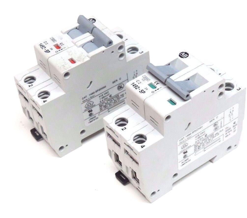 Used LOT OF 2 ALLEN BRADLEY 1492-SP2C020 & 1492-SP2D030 CIRCUIT BREAKERS SER. C