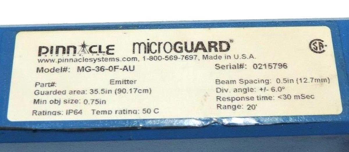 Refurbished SET OF PINNACLE MICRO GUARD MG-36-0F-AU LIGHT CURTAINS EMMITTER / RECEIVER