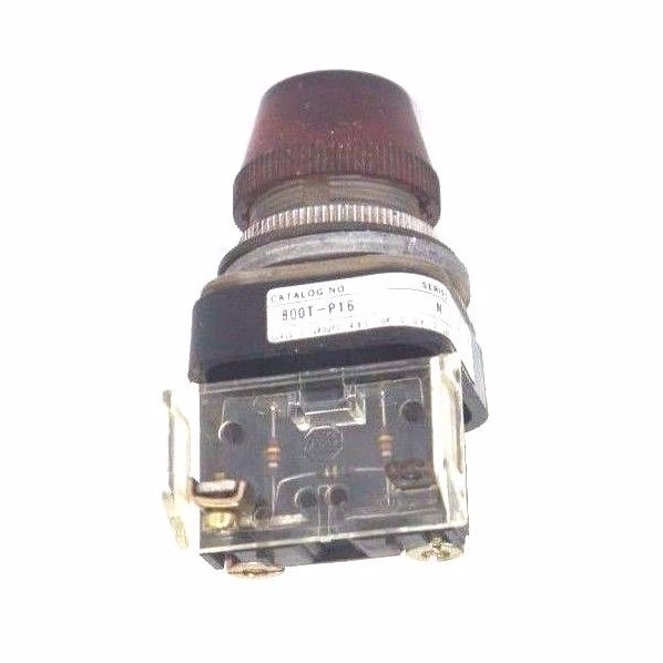 Used ALLEN BRADLEY 800T-P16 PILOT LIGHT SER. N W/ RED LENS AND CONTACT BLOCK