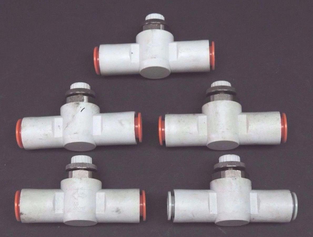 Used LOT OF 5 SMC AS4001F SPEED CONTROL VALVES 1/2"