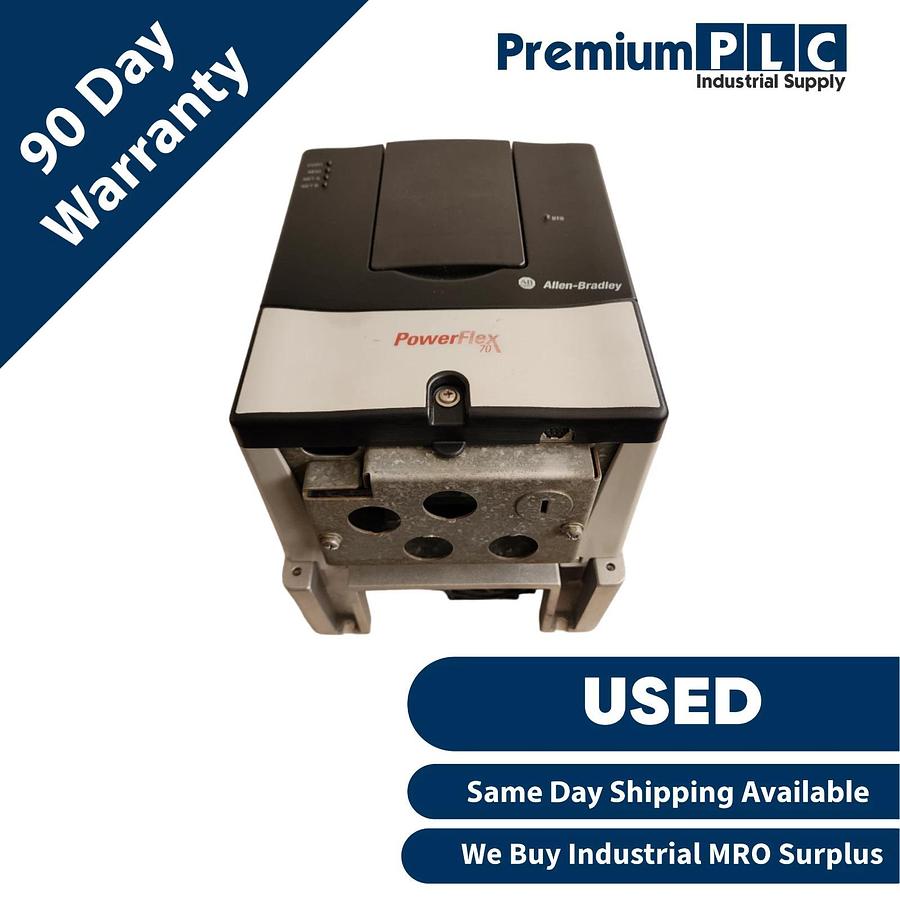 Used ALLEN BRADLEY 20AD5P0A0AYNNNC0 /A POWERFLEX 70 AC DRIVE 3HP W/ 20-COMM-R MODULE