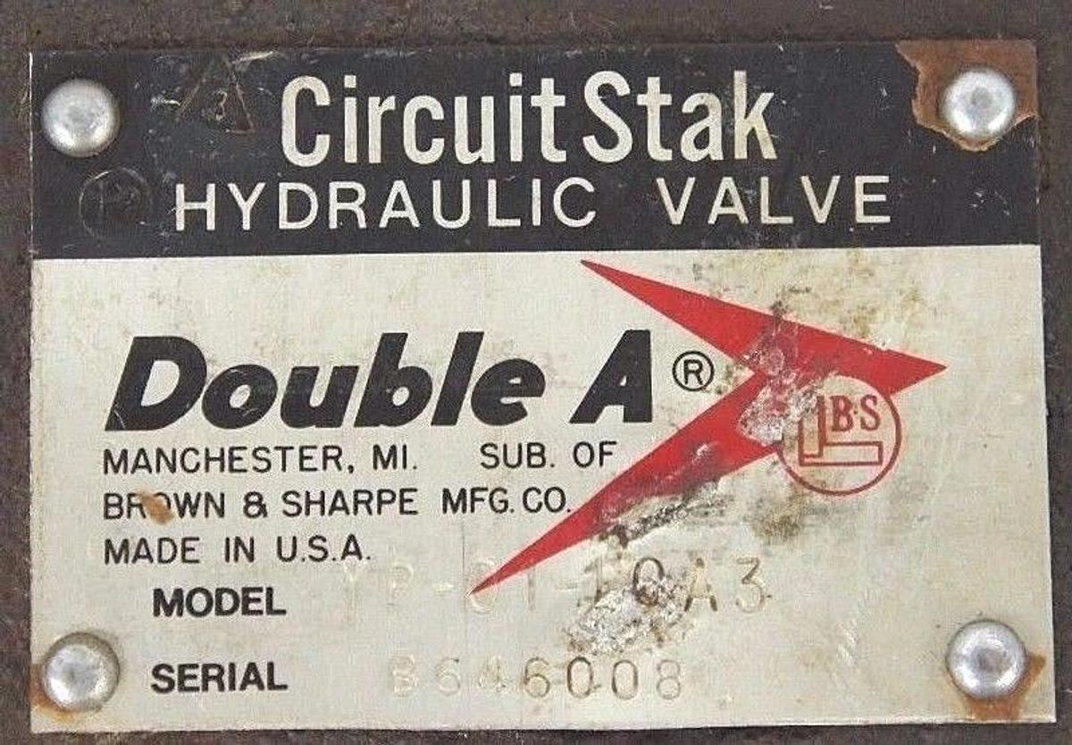 Used DOUBLE A YP-01-10A3 CIRCUIT STAK HYDRAULIC VALVE, YP0110A3